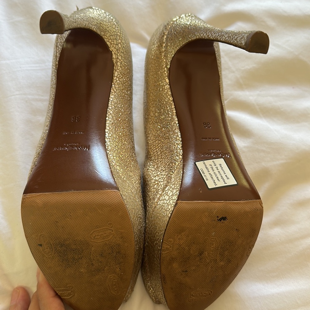 Yves Saint Laurent Metallic Gold Crackle Peep-Toe Heels - Picture 3 of 4